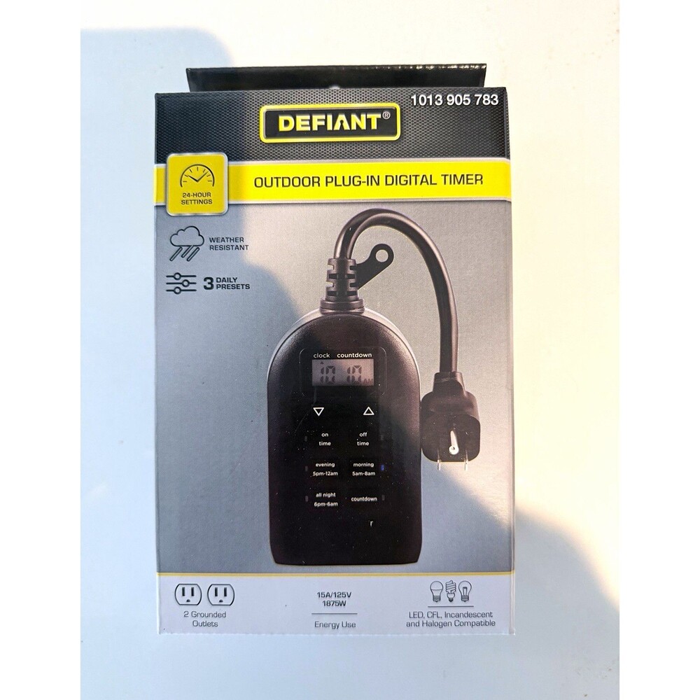 Defiant Outdoor Plug-In Digital Timer Weather Resistant 2 Outlet 125V 1013905783
